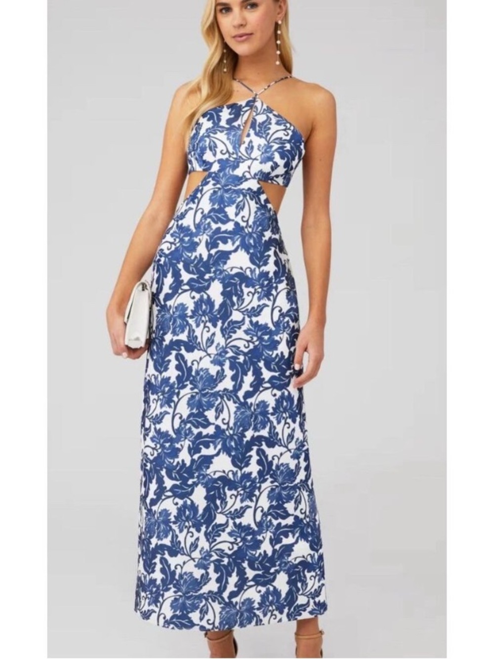 Significant Other Holly Cut-Out Strappy Maxi Dress Blue & White Floral Sz 2
